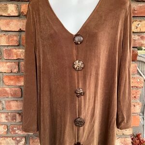 Coldwater Creek travel knit brown v neck acetate spandex 3/4 length sleevejacket